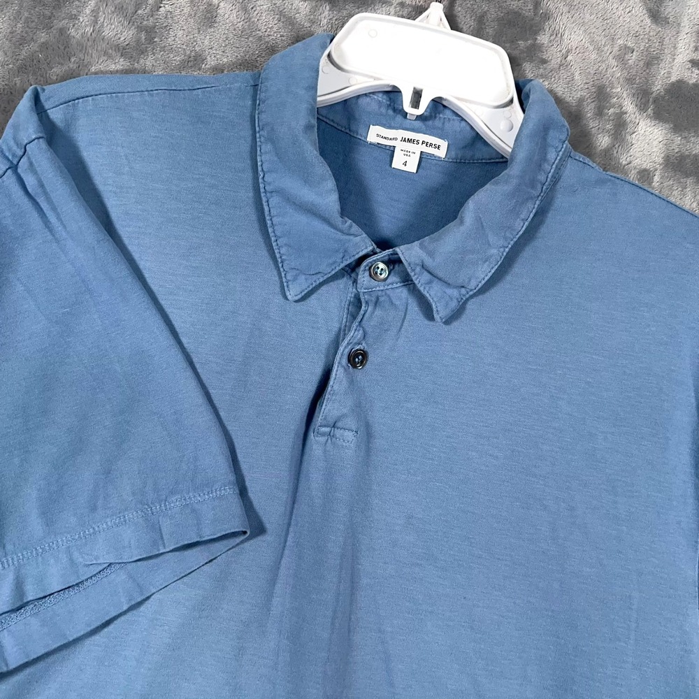 James Perse Sueded Jersey Polo Shirt Mens 4 XL Blue Short Sleeve Supima Cotton